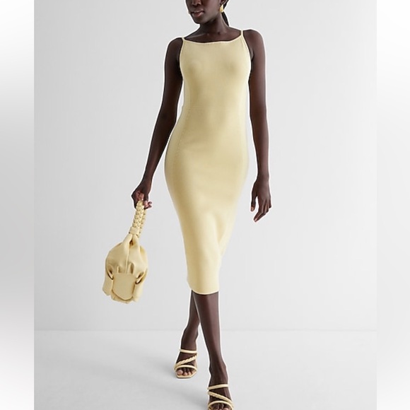 Express Dresses & Skirts - NWT Express Ribbed High Square Neck XL Pale Yellow Sweater Dress